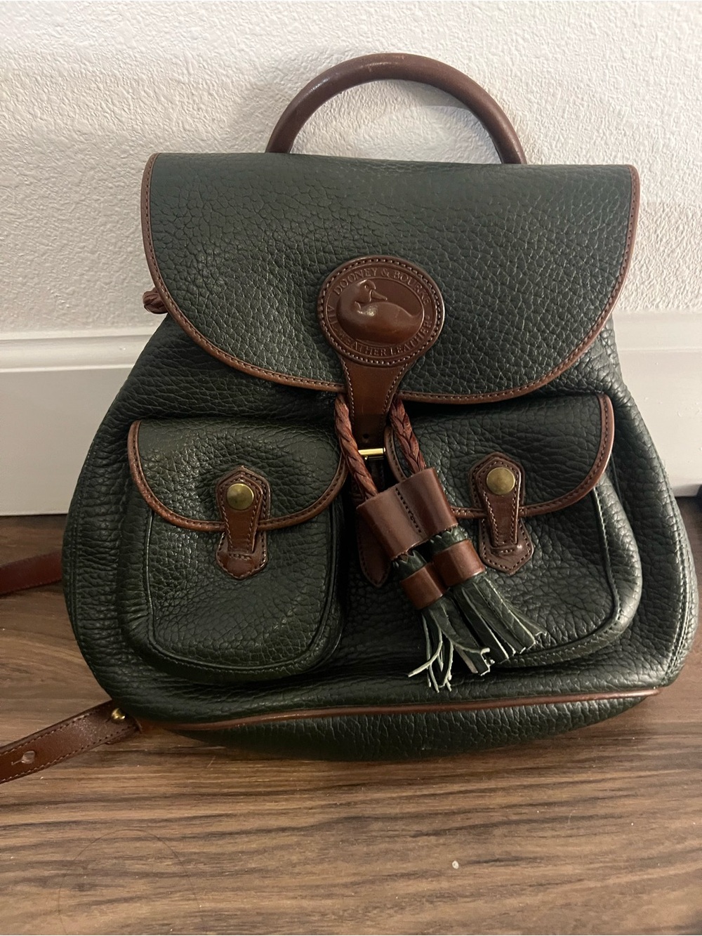 Dooney & Bourke All-Weather Leather Backpack Purse – Green & Brown Vintage Style